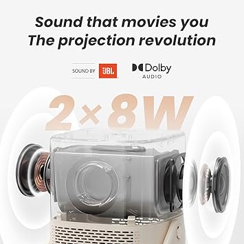 [Sound by J & Built-in Battery] Yaber T2 Outdoor Projector with WiFi 6 and Bluetooth, Native 1080P Smart Portable Projector for Inside Outside, Compatible with TV Dongle(Not Included)(Smile Face)