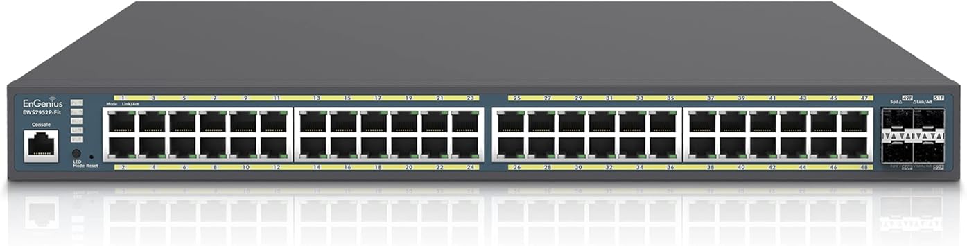 EnGenius Fit L2 Plus Managed 48-Port Gigabit PoE+ Switch | 410W Budget | 4 SFP Uplink Ports | 802.3at/af PoE+ Ready | 56 Gbps Switching Capacity [EWS7952P-FIT]