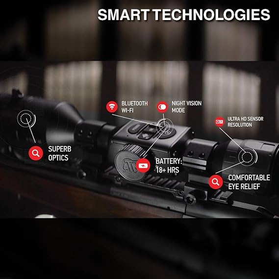 ATN X-Sight 4K Pro Smart Day/Night Rifle Scope - Ultra HD 4K technology with Superb Optics, 120fps Video, 18+ hrs Battery, Ballistic Calculator, Rangefinder, WiFi, E-Compass, Barometer, IOS & Android Apps