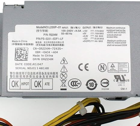 S-Union FR610 WU136 PW116 67T67 RM112 R224M 235W Power Supply Compatible for Dell Optiplex 580 760 780 960 980 SFF Systems, Model Numbers H235P-00 L235P-01 L235P-00 H235E-00 F235E-00 L235ES-00