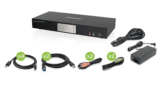 IOGEAR 2-Port 4K Dual View DisplayPort KVMP with USB 3.0 Hub and Audio w/Full Set of Cables (GCS1942 TAA Compliant)