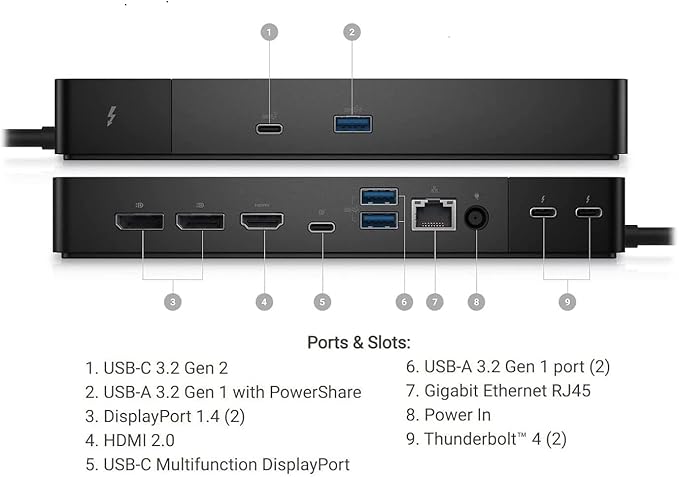 Dell WD22TB4 Thunderbolt 4 Dock - 2 Thunderbolt 4 Ports, Up to 5120 x 2880 Video Res, HDMI 2.0, DP 1.4, USB-C, USB-A, Gigabit Ethernet LAN Port