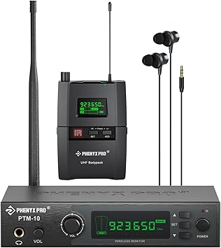 Phenyx Pro UHF Stereo Wireless in Ear Audio Monitor System, Selectable Frequency 900MHz Band, Rack Mountable, 160 ft. Operation, Ideal for Stage, Studio, Exhibit, Lecture, Speech (PTM-10)