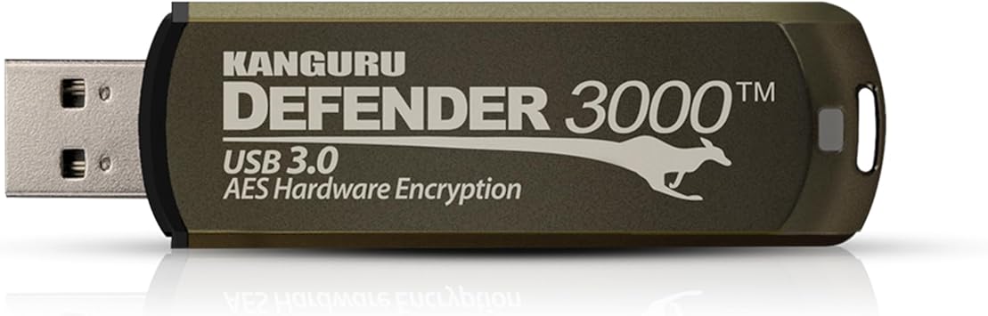 Kanguru Defender 3000 – 128 GB Hardware Encrypted Flash Drive - FIPS 140-2 Level 3 Certified - SuperSpeed USB 3.0 – Water Resistant