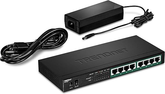 TRENDnet 8-Port Gigabit PoE+ Switch, 120W PoE Power Budget, 16Gbps Switching Capacity, IEEE 802.1p QoS, DSCP Pass-Through Support, Fanless, Wall Mountable, Lifetime Protection, Black, TPE-TG84