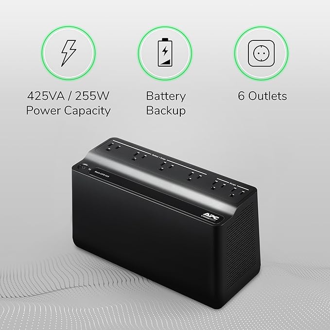 Schneider Electric APC UPS 425VA UPS Battery Backup & Surge Protector, APC UPS BackUPS (BE425M)