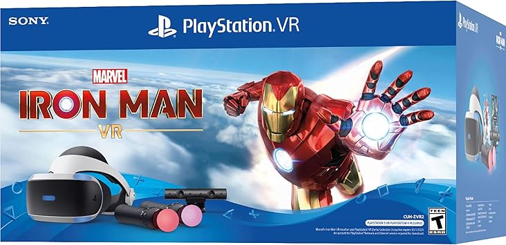 PlayerO Play-Station VR Marvel's Iron Man VR Bundle: Headset, Camera, 2 Move Motion Controllers, Digital Code for PS-4 PS-5, White