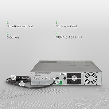 APC UPS 1500VA Smart-UPS with SmartConnect, Pure Sinewave UPS Battery Backup, Line Interactive, 120V Uninterruptible Power Supply, Rackmount UPS (SMC1500-2UC)