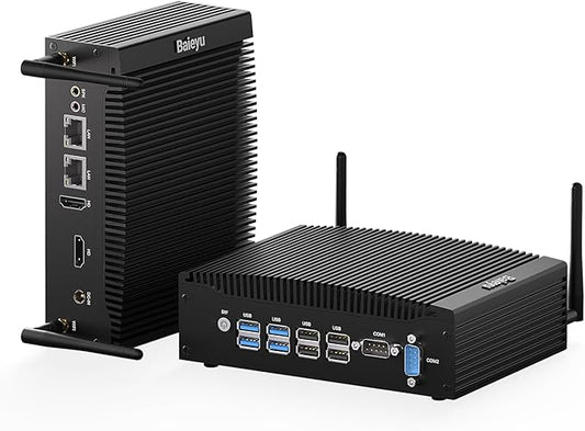 Baieyu Mini Computer 8GB RAM DDR4 128GB SSD Fanless Industrial Mini PC DDR4 Core i5-7300U Mini Desktop Computer Windows 10 Pro 2 HD RS232 COM Fanless PC Industrial PC Dual Band WiFi&BT4.2