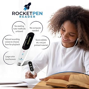 Rocket Pen Reading Tutor + Case - More Than Just a Text to Speech Reader for Dyslexia - Make Reading Your New Super Power Using Its Six Methods. Scans Both Print and Onscreen. No PC Needed