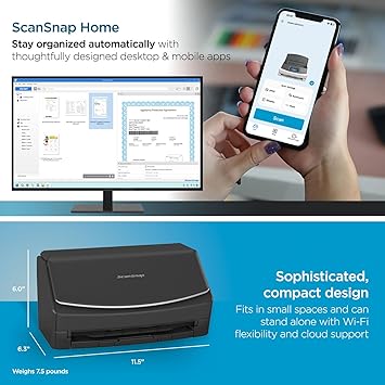 ScanSnap iX1600 Receipt Edition Color Duplex Invoice Document Scanner for Mac and PC Works with QuickBooks Online, Black