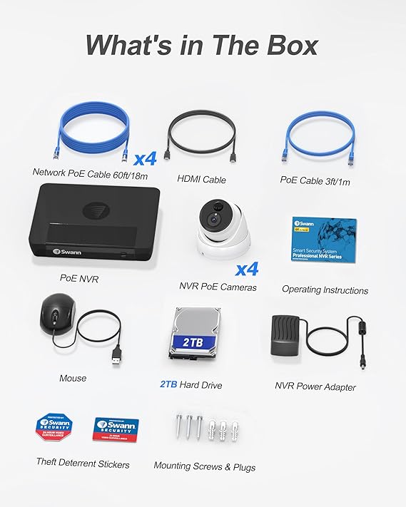 Swann 4K Master Security Camera System, 80° Wide Angle for Indoor/Outdoor Wired Home Surveillance, 8 Channel NVR with 2TB HDD, 4X Dome IP Cameras, Vandal-Resistant, Night Vision, True Detect,876804D