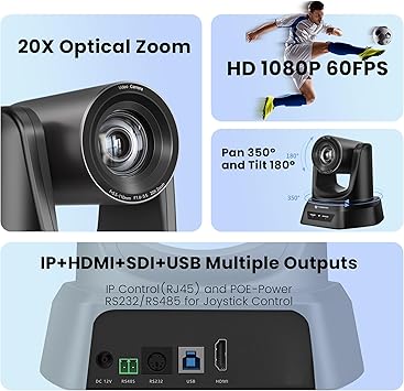 TONGVEO 20X HDMI PTZ Camera IP Live Streaming SDI USB 1080P 60fps Optical Zoom PoE Supports for Church Services Worship Education Video Conference with OBS vMix Wirecast Zoom Skype and More