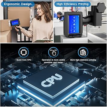 BESHENG Handheld Inkjet Printer JS12H1, Handheld Inkjet Printer Gun with Quick-Drying Ink Cartridge Date Printing Machine for Text/QR Code/Barcode/Batch Number/Label Handheld Printer for Any Surface