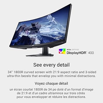 Dell Curved Gaming, 34 Inch Curved Monitor with 144Hz Refresh Rate, WQHD (3440 x 1440) Display, Black - S3422DWG