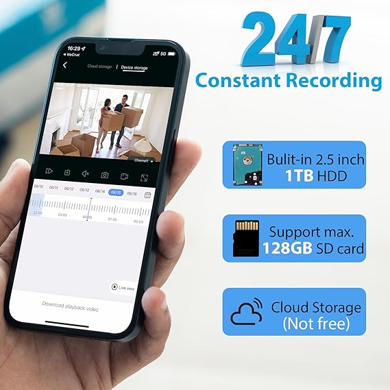 【Dual Wi-Fi,2-Way Audio】 Hiseeu WiFi PTZ Security Camera System,5MP,Expandable 10CH NVR,1TB Hard Drive,12V DC Power Cords,IP66 Waterproof, Motion Alert, Plug&Play,24/7 Motion Record, Auto Track