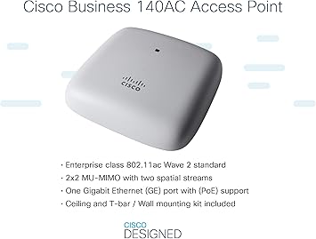 Cisco Business 140AC Wi-Fi Access Point | 802.11ac | 2x2 | 1 GbE Port | Ceiling Mount | 5 Pack Bundle | Limited Lifetime Protection (5-CBW140AC-B)