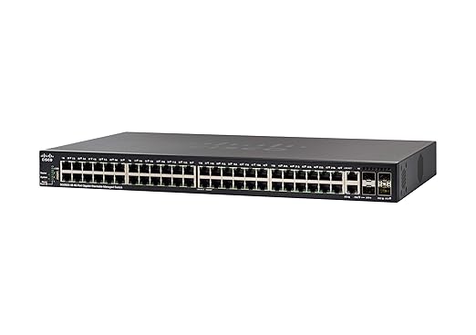 CISCO DESIGNED SG350X-48P Stackable Managed Switch with 48 Gigabit Ethernet (GbE) Ports, 2 x 10G Combo + 2 x SFP+, 382W PoE, Limited Lifetime Protection (SG350X-48P-K9-NA), Black