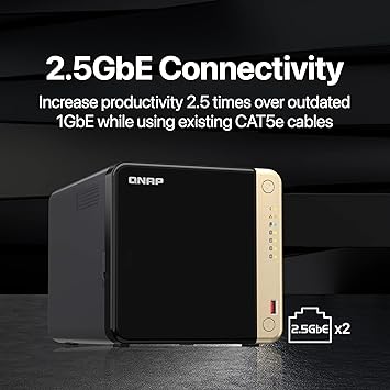 QNAP TS-464-8G-US 4 Bay High-Performance Desktop NAS with Intel Celeron Quad-core Processor, M.2 PCIe Slots and Dual 2.5GbE (2.5G/1G/100M) Network Connectivity (Diskless)