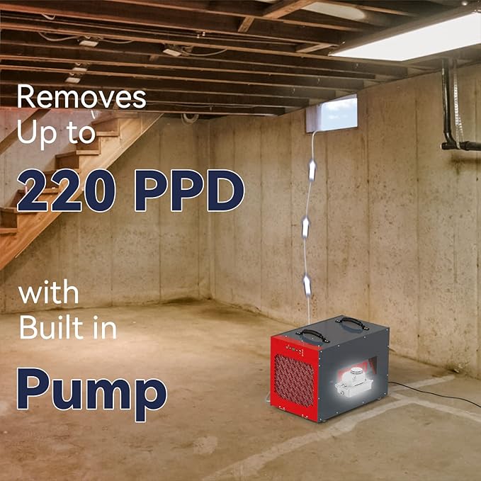 Abestorm 220 Pint Commercial Dehumidifier with Pump for Crawl Space, Basement, Whole House, Industrial Dehumidifier with Drain Hose for Large Space or Garages, Auto Defrosting, Memory Starting