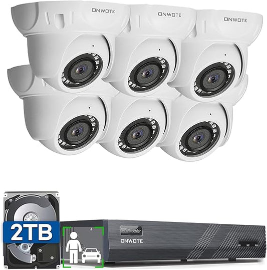 ONWOTE 8 Channel 4K NVR PoE Security Camera System, 6X 8MP Wired Outdoor IP Cameras, 125° FoV, AI Human Vehicle Detection, 8CH NVR 2TB Record Video Audio, CCTV Surveillance Kit for Home Businesses