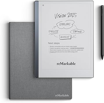 Remarkable Essentials Bundle – Gray | Remarkable 2 Paper Tablet | Includes 10.3” Remarkable Tablet, Marker Plus Pen with Eraser, Book Folio Cover in Gray Weave, and 100 Days Free Connect Trial