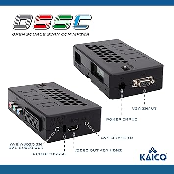 Kaico Edition OSSC Open Source Scan Converter 1.6 with SCART, Component and VGA to HDMI for Retro Gaming. Line Multiplier upscaler Perfect for Zero lag RGB Retro Gaming
