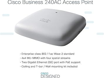 Cisco Business 240AC Wi-Fi Access Point | 802.11ac | 4x4 | 2 GbE Ports | Ceiling Mount | Limited Lifetime Protection (CBW240AC-B)