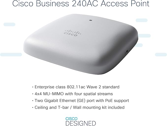Cisco Business 240AC Wi-Fi Access Point | 802.11ac | 4x4 | 2 GbE Ports | Ceiling Mount | 3 Pack Bundle | Limited Lifetime Protection (3-CBW240AC-B)