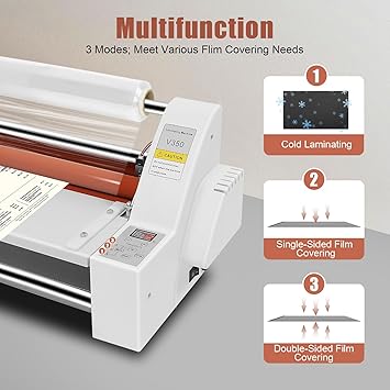 V350 350mm Hot Cold Roll Laminator, Digital Display Single and Dual Sided Thermal Laminating Machine with 4 Rollers for Home Office School