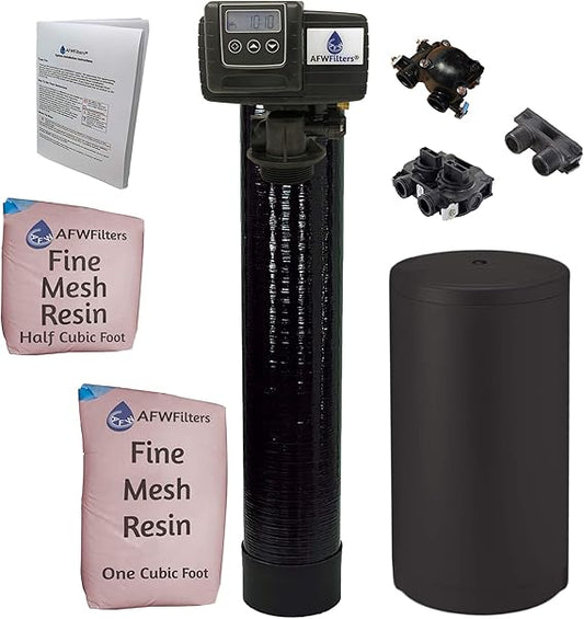 Fleck Whole House Water Softener System 5600sxt Digital Meter Grain-Includes Valve & brine Tank with Safety Float (48k 1 Inch Bypass, Black Fine Mesh Resin)