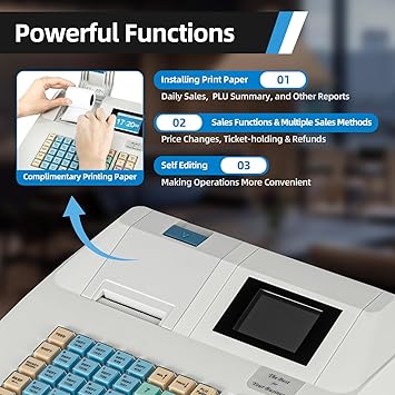 Electronic Cash Register,48 Key POS System Cash Register with Cash Box,LED Display and Thermal Printer,Commercial Restaurant Cash Register for Small Businesses,Retailer,Supermarket,Grocery