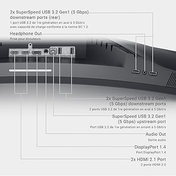 Dell Curved Gaming, 34 Inch Curved Monitor with 144Hz Refresh Rate, WQHD (3440 x 1440) Display, Black - S3422DWG