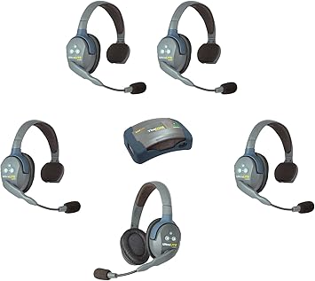 Eartec HUB541 UltraLITE Wireless System - 1 HUB Full Duplex Transceiver, 1 ULDR Dual Ear DECT Headset, 4-Pack of ULSR Single-Ear Remote Headsets