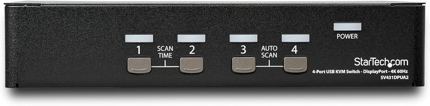 StarTech.com 4 Port DisplayPort KVM Switch - 4K 60Hz - Single Display - Dual Port UHD DP 1.2 USB KVM Switch with Integrated USB 2.0 Hub & Audio - Dell, HP, Apple, Lenovo - TAA Compliant (SV431DPUA2)