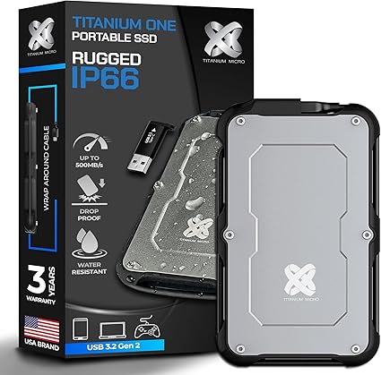 4TB External SSD, Titanium One Portable SSD - Up to 500MB/s, USB 3.2 Gen 2 USB-C USBA, Rugged IP66 Water Resistance, Drop Proof, External Solid State Drive Storage for PC Mac Smartphone