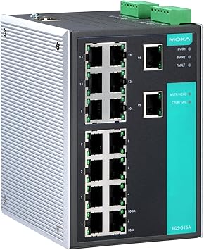 MOXA EDS-516A - 16 Ports Managed Ethernet Switch, 16 10/100 BaseTx Ports with VLAN, IGMP Snooping, Port Trunking, RMON and QoS