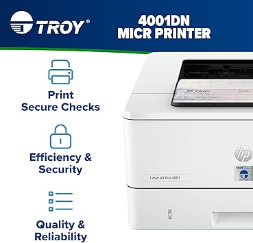 TROY 4001DN MICR Printer, Check Printing, 250 Sheet Capacity, 1 Locking Tray, 3 Trays Maximum, Up to 42ppm