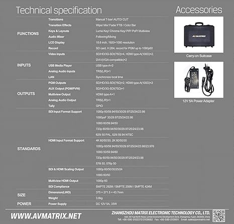 AV Matrix PVS0615 Portable 6 Channel Multi-format Video Switcher
