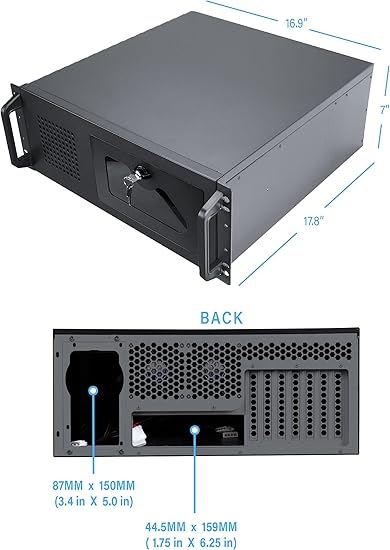 Rosewill 4U Server Chassis Rackmount Case | 7 3.5" Bays, 2 5.25" Devices| ATX, CEB Compatible | 1 120mm PWM Fan, 2 80mm PWM Fans | 2X USB 3.0 | Front Panel Lock and Key | Silver/Black - RSV-R4100U