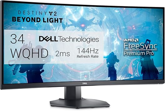 Dell Curved Gaming, 34 Inch Curved Monitor with 144Hz Refresh Rate, WQHD (3440 x 1440) Display, Black - S3422DWG