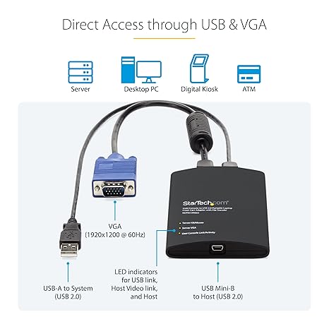 StarTech.com NOTECONS02 KVM Console to Laptop USB 2.0 Portable Crash Cart Adapter with File Transfer & Video Capture - Portable KVM Console
