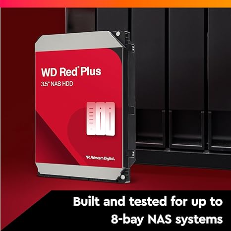 Western Digital 4TB WD Red Plus NAS Internal Hard Drive HDD - 5400 RPM, SATA 6 Gb/s, CMR, 128 MB Cache, 3.5
