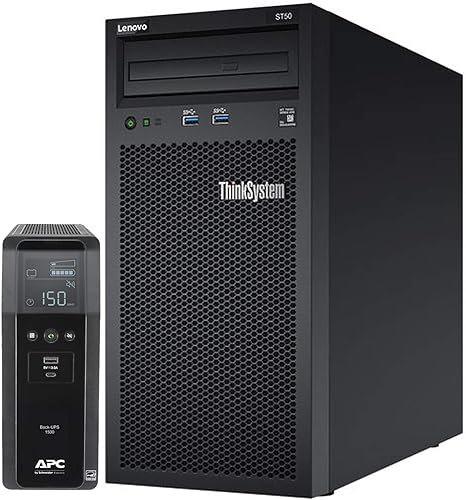Lenovo ThinkSystem ST50 Tower Server Bundle Including APC BR1500MS 1500VA UPS, Intel Xeon 3.4GHz CPU, 64GB DDR4 2666MHz RAM, 12TB HDD Storage, JBOD RAID