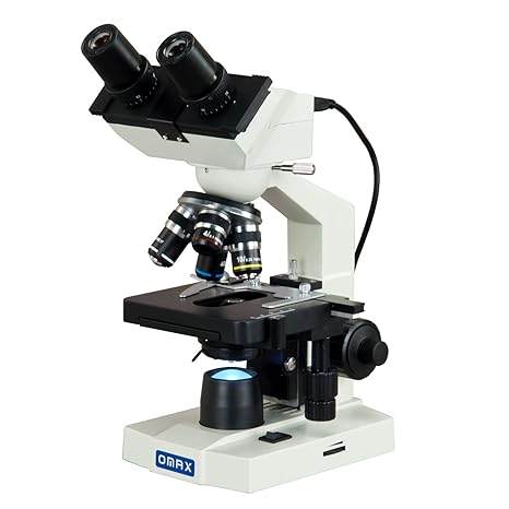 OMAX 40X-2000X Digital LED Compound Microscope with Built-in 1.3MP Camera and Double Layer Mechanical Stage Compatible with Windows and Mac