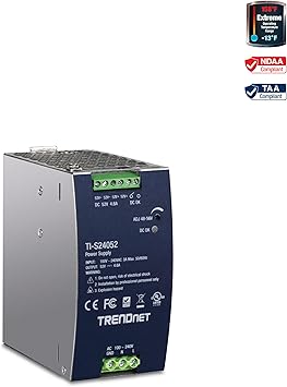 TRENDnet 240W 52V DC, 4.61A AC to DC DIN-Rail Industrial Power Supply, Built-in Power Factor Controller Function, Extreme Operating Temperature Range -25° – 70° C (-13° – 158° F), Silver, TI-S24052