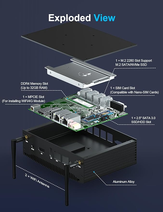 Baieyu Mini Computer 8GB RAM DDR4 128GB SSD Fanless Industrial Mini PC DDR4 Core i5-7300U Mini Desktop Computer Windows 10 Pro 2 HD RS232 COM Fanless PC Industrial PC Dual Band WiFi&BT4.2
