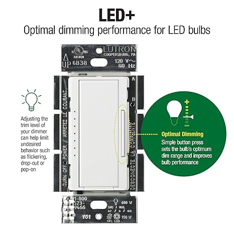 Lutron Maestro LED+ Dimmer Switch for Dimmable LED, Halogen and Incandescent Bulbs, 150W/Single-Pole or Multi-Location, MACL-153M-BL, Black