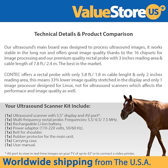 ValueStore.us Portable Ultrasound Scanner Veterinary Pregnancy V16 with 7.5 MHz Rectal Probe for Cattle Horse Camel Equine Goat Cow and Sheep.