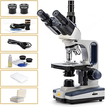 Swift SW350T Compound Trinocular Microscope,40X-2500X Magnification,Two-Layer Mechanical Stage,with 5.0 mp Camera and Software Windows/Mac Compatible and 5 PCS Prepared Slides and 5 PCS Blank Slides
